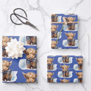 Hochland-Kuh-Abunga-Wrapping Paper - Blau Geschenkpapier Set