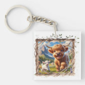 Hochland-Kuh Akryllischer Schlüsselanhänger - Rust (Vorderseite)