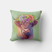 Hochland-Kuh-Aquarell mit Blume