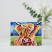 Hochland-Kuh-Aquarell Postkarte (Stehend Vorderseite)