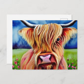 Hochland-Kuh-Aquarell Postkarte (Vorne/Hinten)