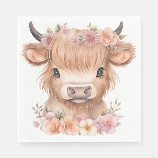 Hochland-Kuh-Blütenboho-Party-Servietten Serviette (Vorderseite)