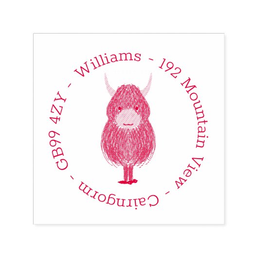 Hochland-Kuh-Familienadresse Selbstfarbige Briefma Permastempel (Design)