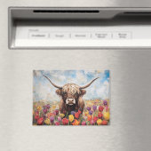 Hochland Kuh farbenfrohe Tulips Malerei Magnet (In Situ (Geschirrspüler))