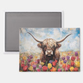 Hochland Kuh farbenfrohe Tulips Malerei Magnet (Vorderseite/Rückseite)
