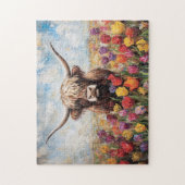 Hochland Kuh farbenfrohe Tulips Malerei Puzzle (Vertikal)
