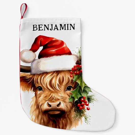 Hochland-Kuh-Feierliche Farm Weihnachten Kleiner Weihnachtsstrumpf (Vorderseite)