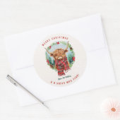 Hochland Kuh festivtive Farm Tier Frohe Weihnachte Runder Aufkleber (Umschlag)