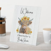 Hochland-Kuh Floral Boho Farm Animal Brautparty Sockelschild (In SItu)