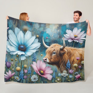 Hochland Kuh floral farbenfroher Kosmos Tapestry I Fleecedecke