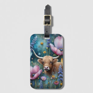 Hochland Kuh floral farbenfroher Kosmos Tapestry I Gepäckanhänger