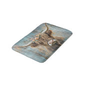 Hochland Kuh Floral Wreath Blauer Bauernhof Szene Badematte (Schrägansicht)