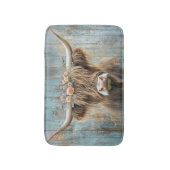 Hochland Kuh Floral Wreath Blauer Bauernhof Szene Badematte (Vorderseite Vertikal)