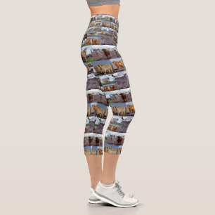 Hochland-Kuh-Foto Collage Capris-Leggings, Capri Leggings