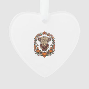 Hochland-Kuh-Kürbis-Vintage-Stich Herbst-Shirt Ornament