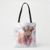 Hochland-Kuh-Landschaft Wasserfarbe Tasche (Vorderseite)