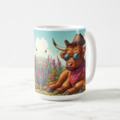 Hochland-Kuh mit Sonnenbrille und Cowboy-Hut Kaffeetasse (VorderseiteRechts)