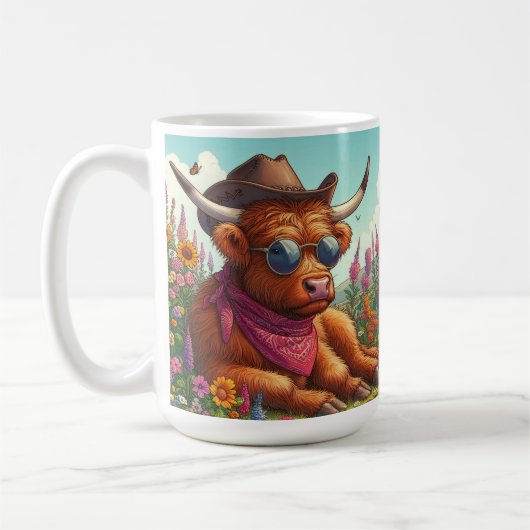 Hochland-Kuh mit Sonnenbrille und Cowboy-Hut Kaffeetasse (Links)