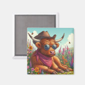 Hochland-Kuh mit Sonnenbrille und Cowboy-Hut Magnet (Vorderseite/Rückseite)