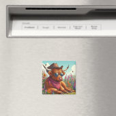 Hochland-Kuh mit Sonnenbrille und Cowboy-Hut Magnet (In Situ (Geschirrspüler))