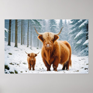 Hochland-Kuh-Natur-Zuneigung Liebe Poster