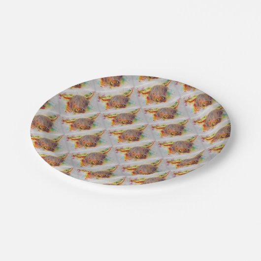 Hochland-Kuh Pappteller (Schrägansicht)