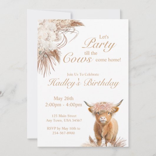 Hochland-Kuh-Party Einladung (Vorderseite)