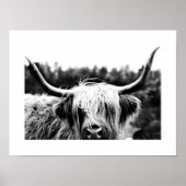 Hochland Kuh Rustic Boho Chic Black and White Poster (Vorne)