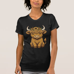 Hochland-Kuh-Shirt Süße Sonnenblume Kalb Kunst T-Shirt