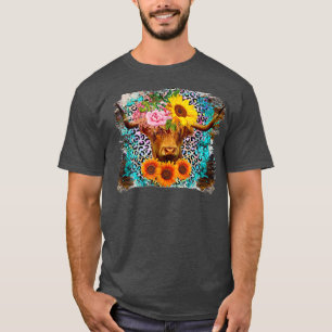 Hochland Kuh Sonnenblumen Western Leopard T-Shirt