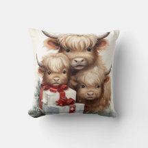 Hochland Kuh Thema Weihnachten 16 x 16 in Pillow
