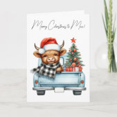 Hochland Kuh Vintag Blauer LKW Frohe Weihnachten (Vorderseite)