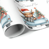 Hochland Kuh Vintag Blauer LKW Frohe Weihnachten Geschenkpapier (Rolleneckpunkt)