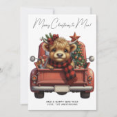 Hochland Kuh Vintag Red Truck Frohe Weihnachten (Vorderseite)