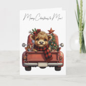 Hochland Kuh Vintag Red Truck Frohe Weihnachten (Vorderseite)
