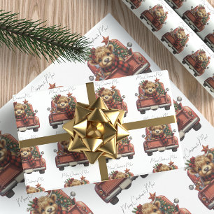 Hochland Kuh Vintag Red Truck Frohe Weihnachten Geschenkpapier