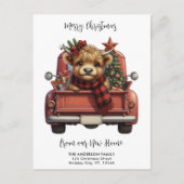 Hochland Kuh Vintag Red Truck Frohe Weihnachten Postkarte (Vorderseite)