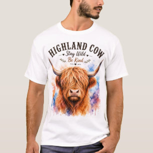 Hochland-Kuh Wasserfarbspritzer Bleib wild, sei fr T-Shirt