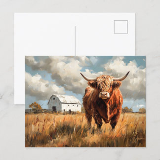 Hochland Kuh Weißer Stall Rustikal Postkarte