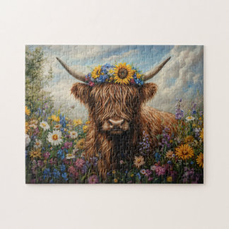 Hochland-Kuh-Wildblume-Blume Puzzle