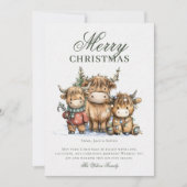 Hochland-Kühe Wasserfarbe Rustikale Weihnachten (Vorderseite)