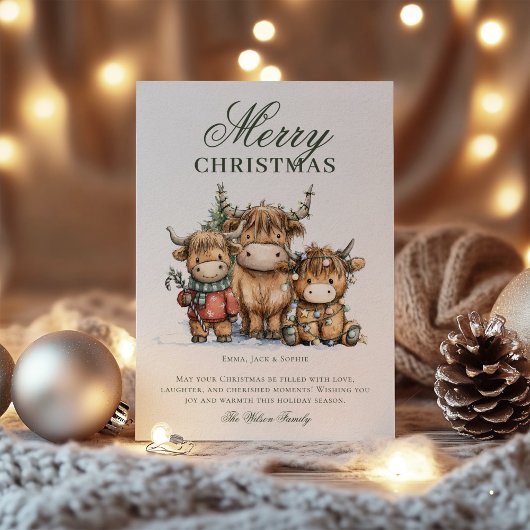 Hochland-Kühe Wasserfarbe Rustikale Weihnachten