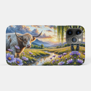 Hochland/Longhorn Kreuzung Kuh in floraler Landsch Case-Mate iPhone Hülle