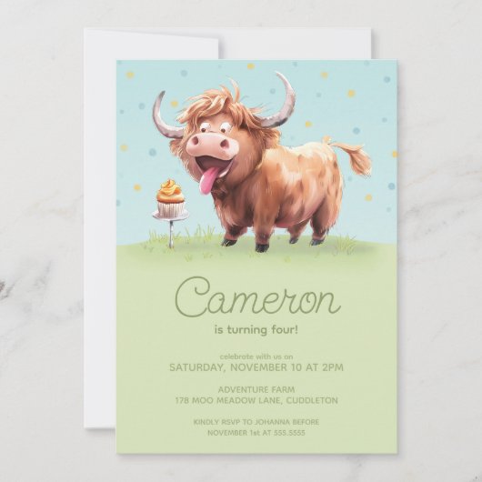 Hochland-Miniaturkuh-Geburtstagsfeier Einladung (Vorderseite)
