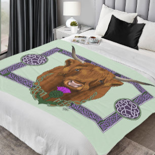 Hochland Schottland Kuh Lila Celtic Distel Fleecedecke