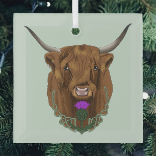 Hochland-Schottland-Kuh Lila Celtic Distel Ornament Aus Glas