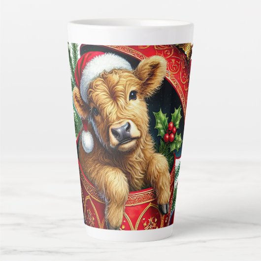 Hochland Weihnachtskuh Latte Tasse (Vorderseite)