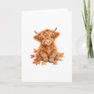 Hochlandkalb mit Herbstlaub Karte