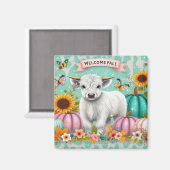 Hochlandkalf Mitte Herbst Kürbis und Sonnenblume Magnet (Vorderseite/Rückseite)