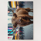 Hochlandkuh am Times Square Puzzle (Vertikal)